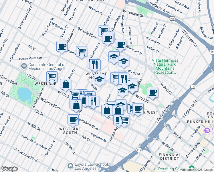 map of restaurants, bars, coffee shops, grocery stores, and more near 366 Loma Drive in Los Angeles