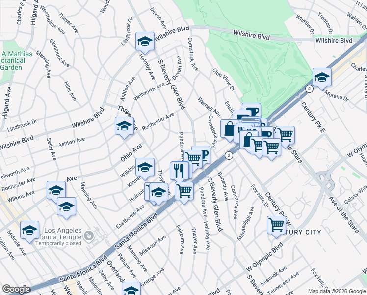 map of restaurants, bars, coffee shops, grocery stores, and more near 1615 Pandora Avenue in Los Angeles
