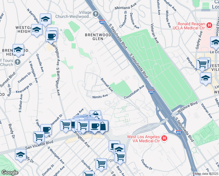 map of restaurants, bars, coffee shops, grocery stores, and more near 45-53 Bonsall Ave in Los Angeles