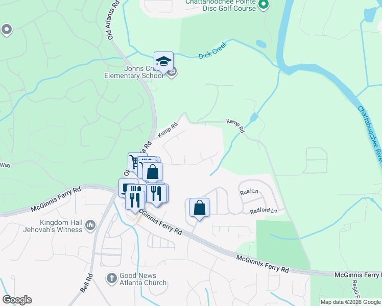map of restaurants, bars, coffee shops, grocery stores, and more near 6630 Eagle Point in Suwanee