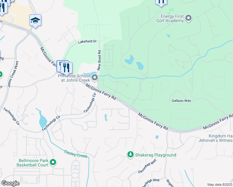 map of restaurants, bars, coffee shops, grocery stores, and more near 7508 Portbury Park Lane in Suwanee