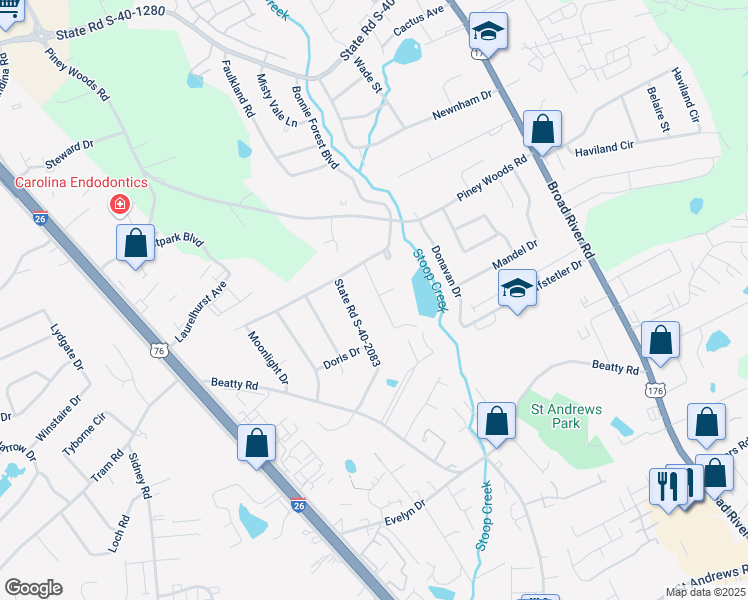 map of restaurants, bars, coffee shops, grocery stores, and more near 238 Brookgreen Drive in Columbia