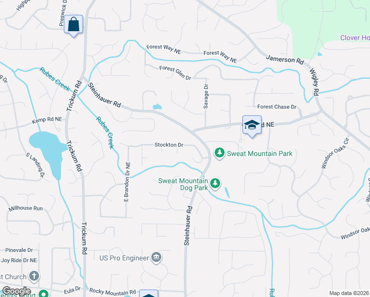 map of restaurants, bars, coffee shops, grocery stores, and more near 2428 Stockton Drive in Marietta
