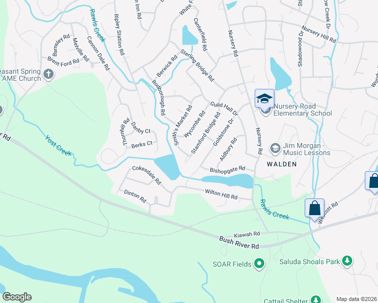 map of restaurants, bars, coffee shops, grocery stores, and more near 431 Stamford Bridge Road in Columbia