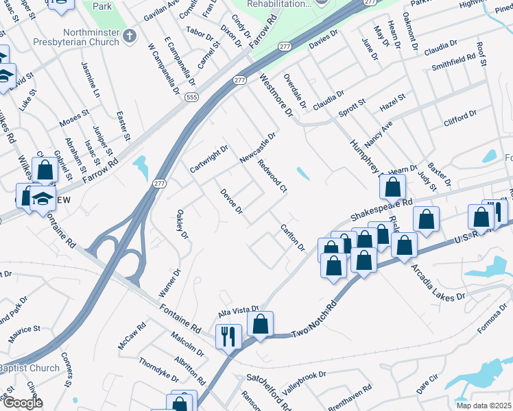 map of restaurants, bars, coffee shops, grocery stores, and more near 409 Redwood Court in Columbia