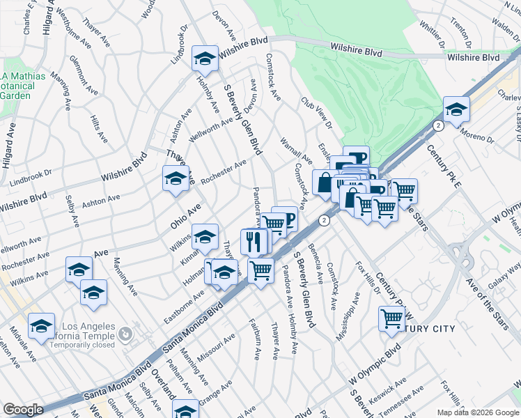 map of restaurants, bars, coffee shops, grocery stores, and more near 1615 Pandora Avenue in Los Angeles