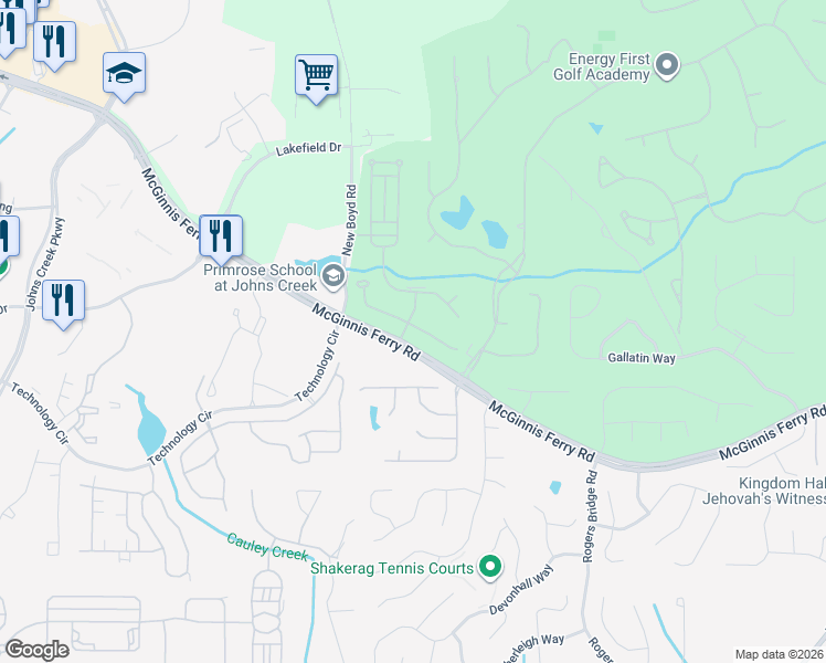 map of restaurants, bars, coffee shops, grocery stores, and more near 7508 Portbury Park Lane in Suwanee