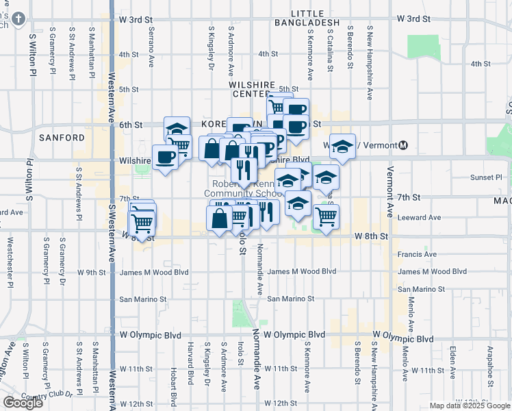map of restaurants, bars, coffee shops, grocery stores, and more near in Los Angeles