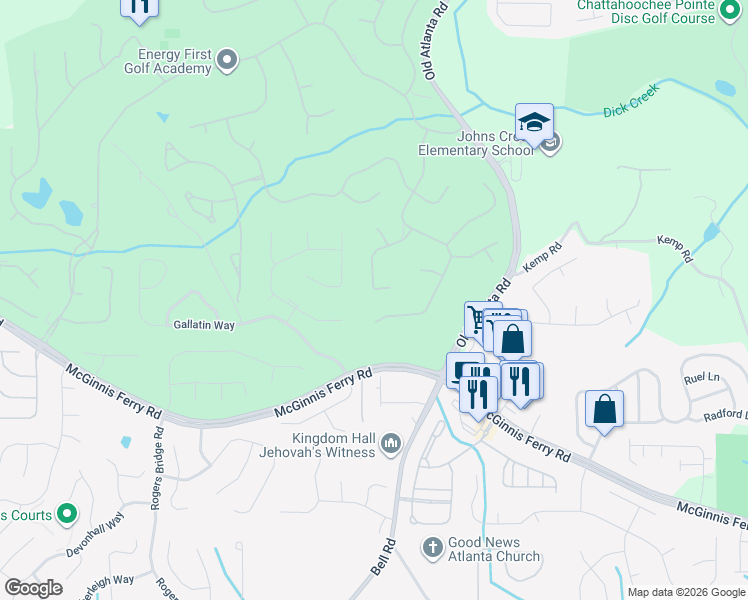 map of restaurants, bars, coffee shops, grocery stores, and more near 8790 Glasgow Pointe Drive in Duluth