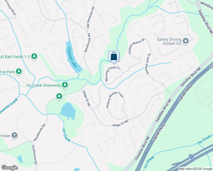 map of restaurants, bars, coffee shops, grocery stores, and more near 565 Morning Creek Lane in Suwanee