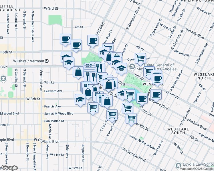map of restaurants, bars, coffee shops, grocery stores, and more near in Los Angeles