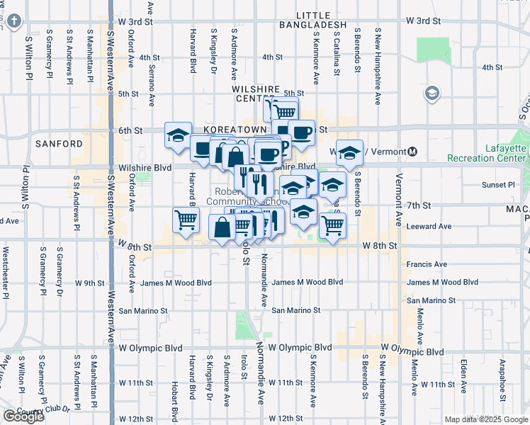 map of restaurants, bars, coffee shops, grocery stores, and more near in Los Angeles