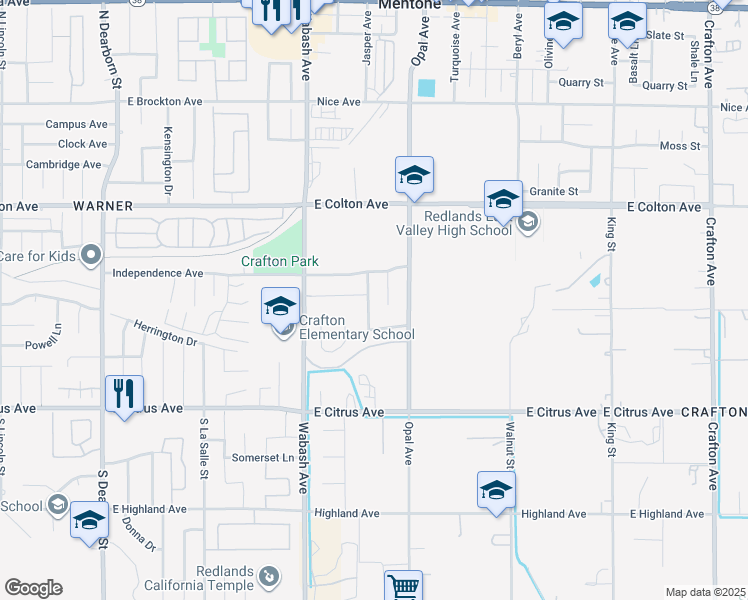 map of restaurants, bars, coffee shops, grocery stores, and more near 10707 Jasper Avenue in Redlands