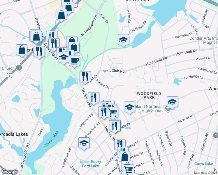 map of restaurants, bars, coffee shops, grocery stores, and more near 2400 Kneece Road in Columbia