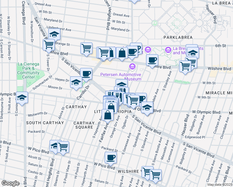 map of restaurants, bars, coffee shops, grocery stores, and more near 925 S Fairfax Ave in Los Angeles