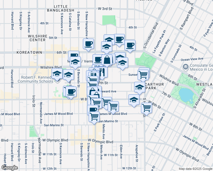 map of restaurants, bars, coffee shops, grocery stores, and more near 3029 Leeward Avenue in Los Angeles