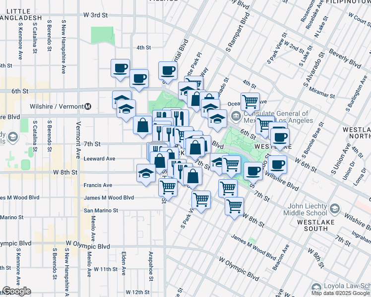 map of restaurants, bars, coffee shops, grocery stores, and more near in Los Angeles