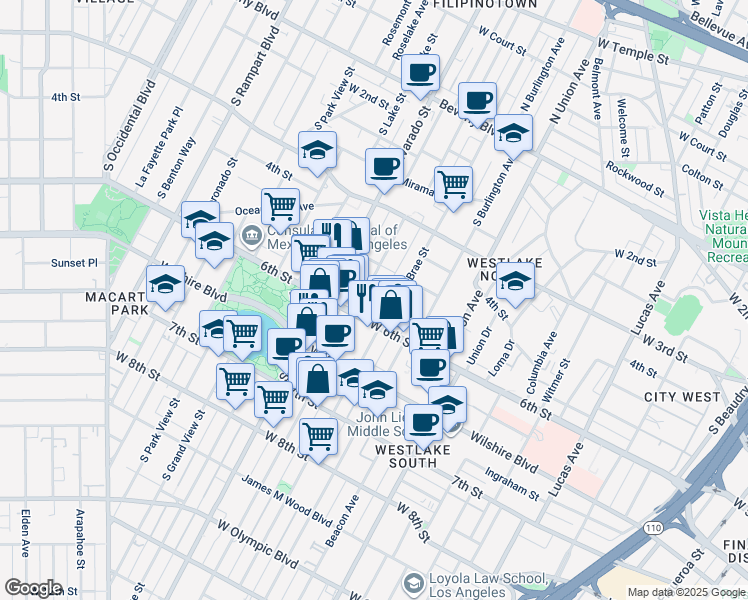 map of restaurants, bars, coffee shops, grocery stores, and more near 1931 West 6th Street in Los Angeles