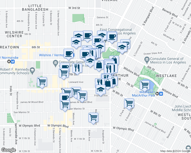 map of restaurants, bars, coffee shops, grocery stores, and more near 2911 Leeward Avenue in Los Angeles