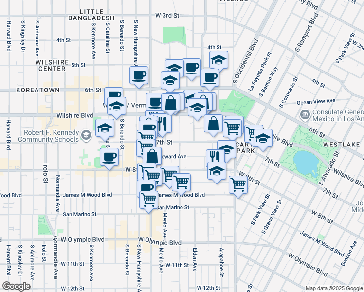 map of restaurants, bars, coffee shops, grocery stores, and more near 2959 Leeward Avenue in Los Angeles