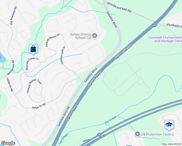 map of restaurants, bars, coffee shops, grocery stores, and more near Gainesville Con in Buford