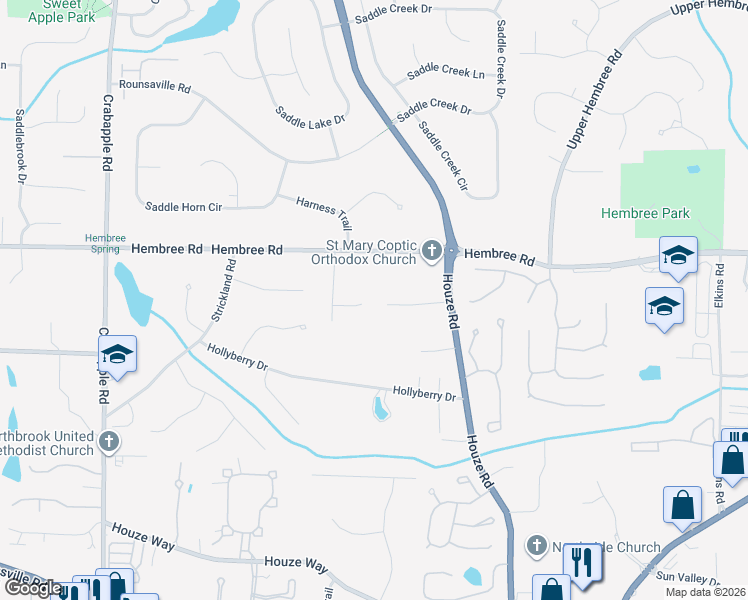 map of restaurants, bars, coffee shops, grocery stores, and more near 170 Derby Forest Court in Roswell