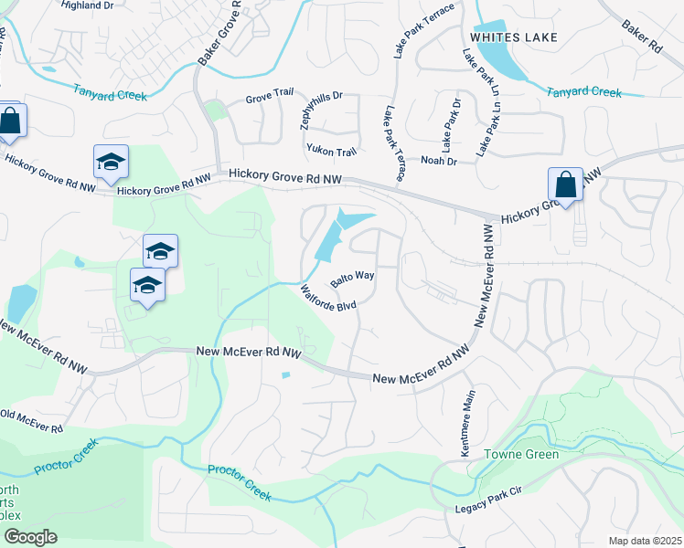 map of restaurants, bars, coffee shops, grocery stores, and more near 4526 Balto Way in Acworth