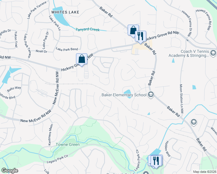 map of restaurants, bars, coffee shops, grocery stores, and more near 4457 High Gate Drive Northwest in Acworth