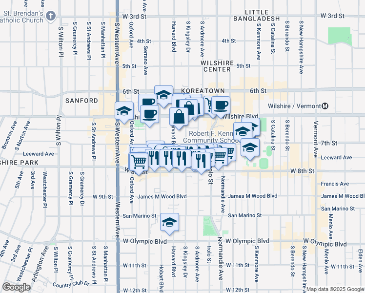 map of restaurants, bars, coffee shops, grocery stores, and more near 737 South Kingsley Drive in Los Angeles