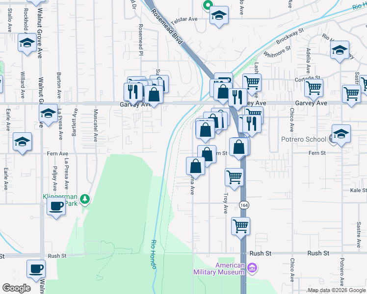 map of restaurants, bars, coffee shops, grocery stores, and more near 2563 Loma Avenue in South El Monte