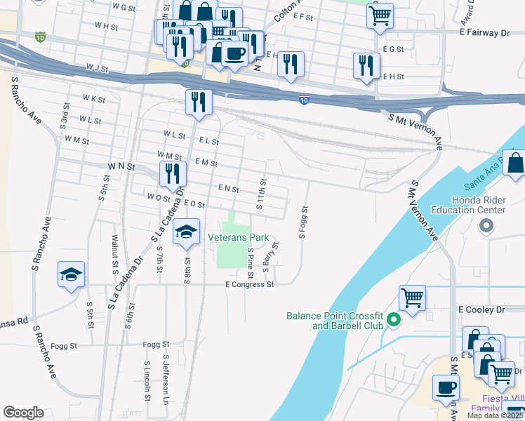 map of restaurants, bars, coffee shops, grocery stores, and more near 454 South 11th Street in Colton
