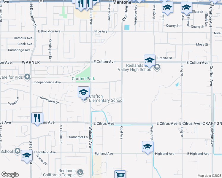 map of restaurants, bars, coffee shops, grocery stores, and more near 10695 Jasper Avenue in Redlands