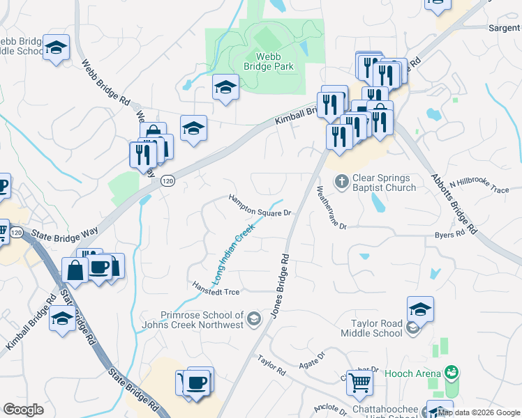 map of restaurants, bars, coffee shops, grocery stores, and more near 200 Hersfeld Court in Alpharetta