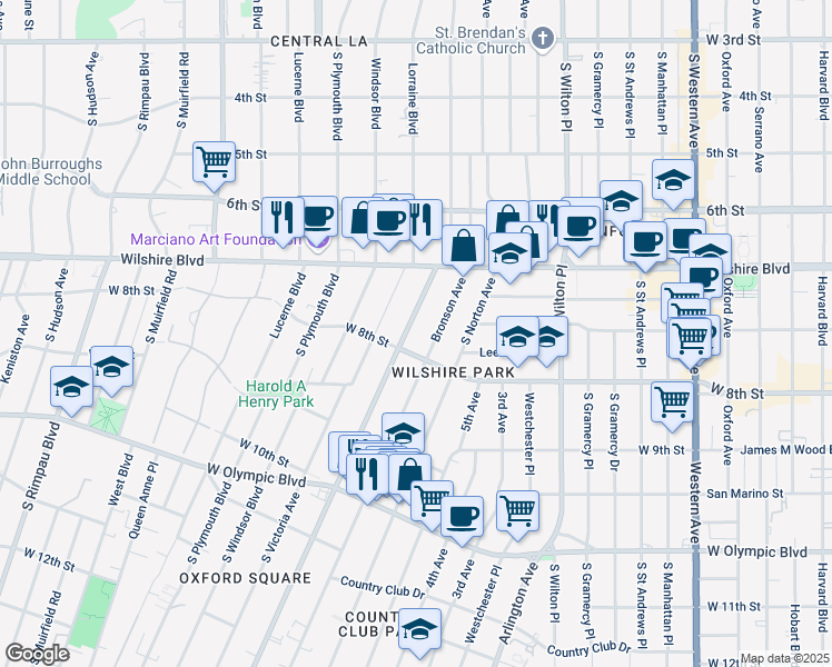 map of restaurants, bars, coffee shops, grocery stores, and more near 750 Crenshaw Boulevard in Los Angeles