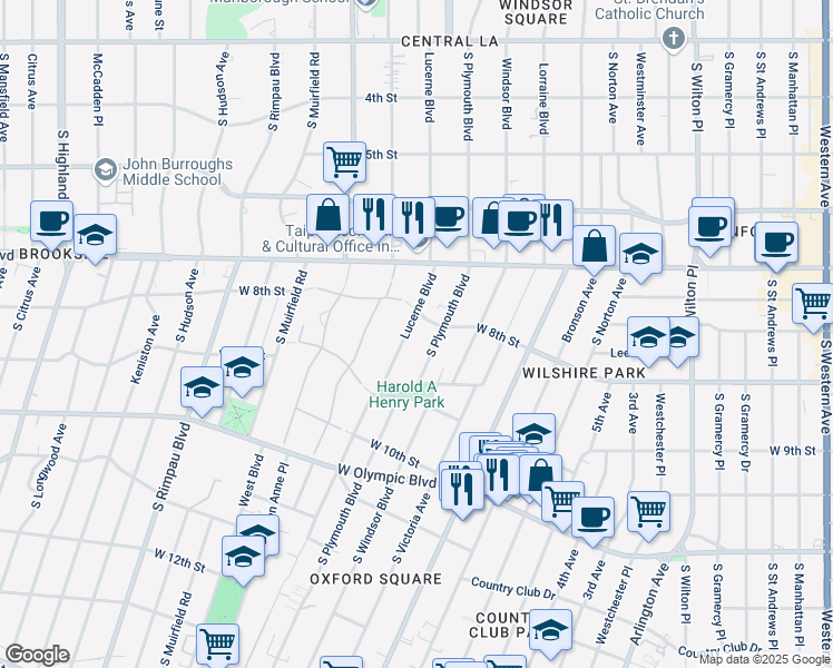 map of restaurants, bars, coffee shops, grocery stores, and more near 833 South Plymouth Boulevard in Los Angeles