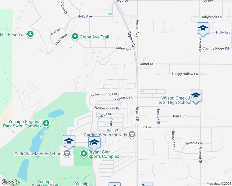 map of restaurants, bars, coffee shops, grocery stores, and more near 35164 Willow Springs Drive in Yucaipa