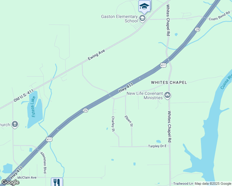 map of restaurants, bars, coffee shops, grocery stores, and more near 4886 U.S. 411 in Gadsden