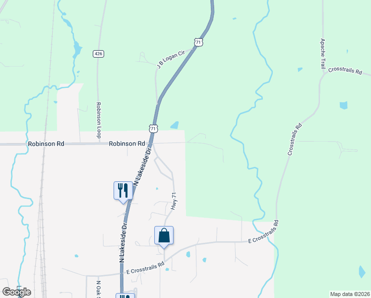 map of restaurants, bars, coffee shops, grocery stores, and more near 132 East Robinson Road in De Queen