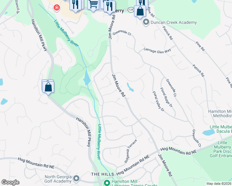 map of restaurants, bars, coffee shops, grocery stores, and more near 3363 Greens Ridge Court in Dacula