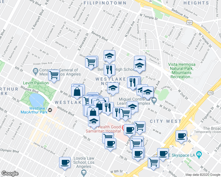 map of restaurants, bars, coffee shops, grocery stores, and more near 1599 West 4th Street in Los Angeles