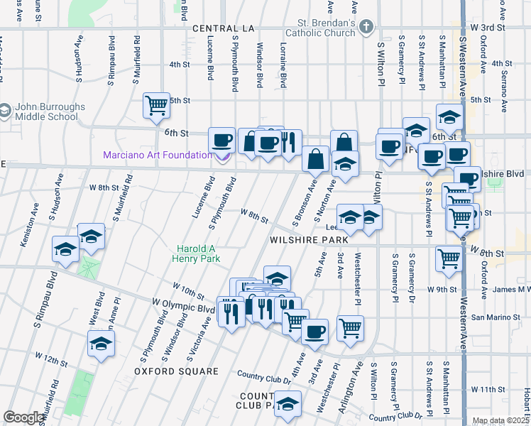 map of restaurants, bars, coffee shops, grocery stores, and more near 814 Lorraine Boulevard in Los Angeles