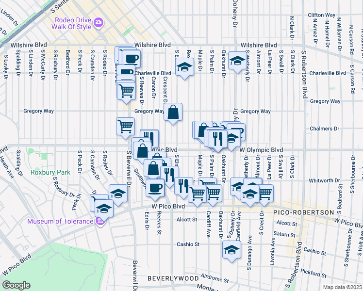 map of restaurants, bars, coffee shops, grocery stores, and more near 9330 West Olympic Boulevard in Beverly Hills