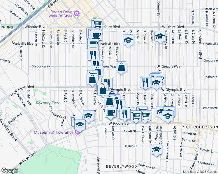 map of restaurants, bars, coffee shops, grocery stores, and more near in Beverly Hills