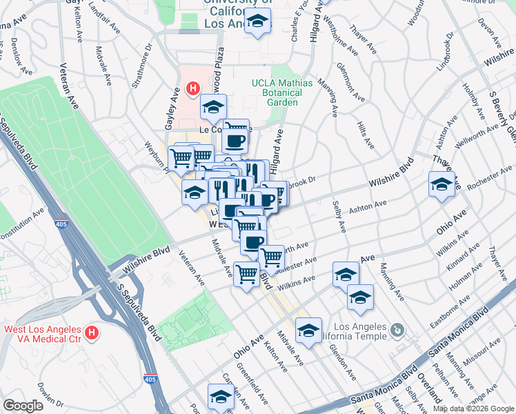map of restaurants, bars, coffee shops, grocery stores, and more near in Los Angeles