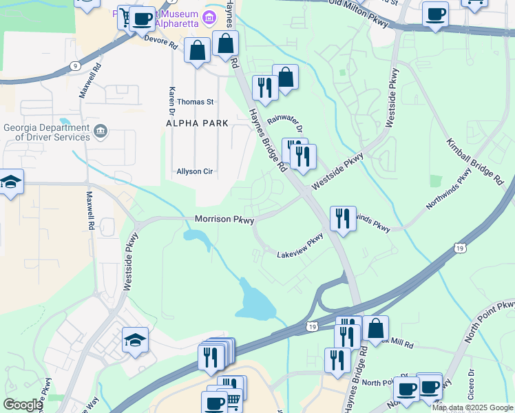 map of restaurants, bars, coffee shops, grocery stores, and more near in Alpharetta