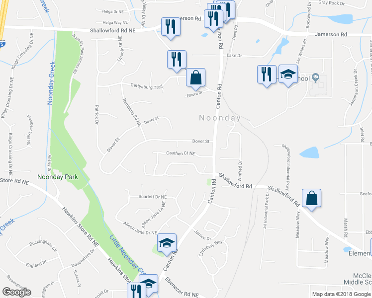 map of restaurants, bars, coffee shops, grocery stores, and more near 940 Cauthen Court Northeast in Marietta