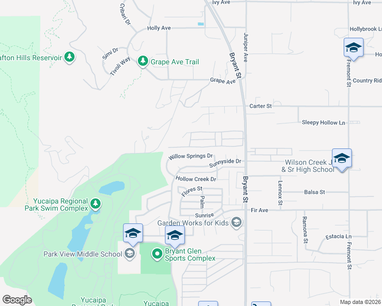 map of restaurants, bars, coffee shops, grocery stores, and more near 35092 Sunnyside Drive in Yucaipa
