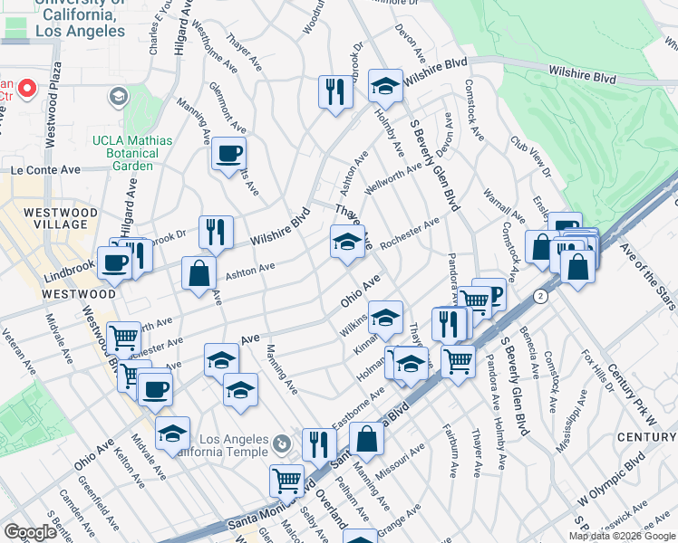 map of restaurants, bars, coffee shops, grocery stores, and more near 1403 Fairburn Avenue in Los Angeles