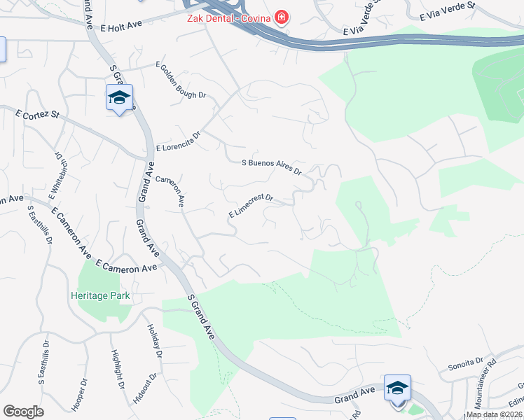 map of restaurants, bars, coffee shops, grocery stores, and more near 2311 Coronet Court in Covina