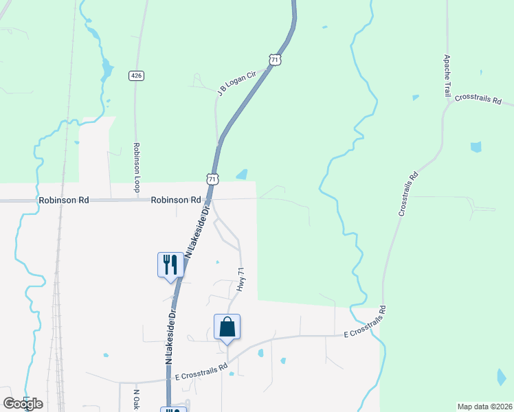 map of restaurants, bars, coffee shops, grocery stores, and more near 132 East Robinson Road in De Queen